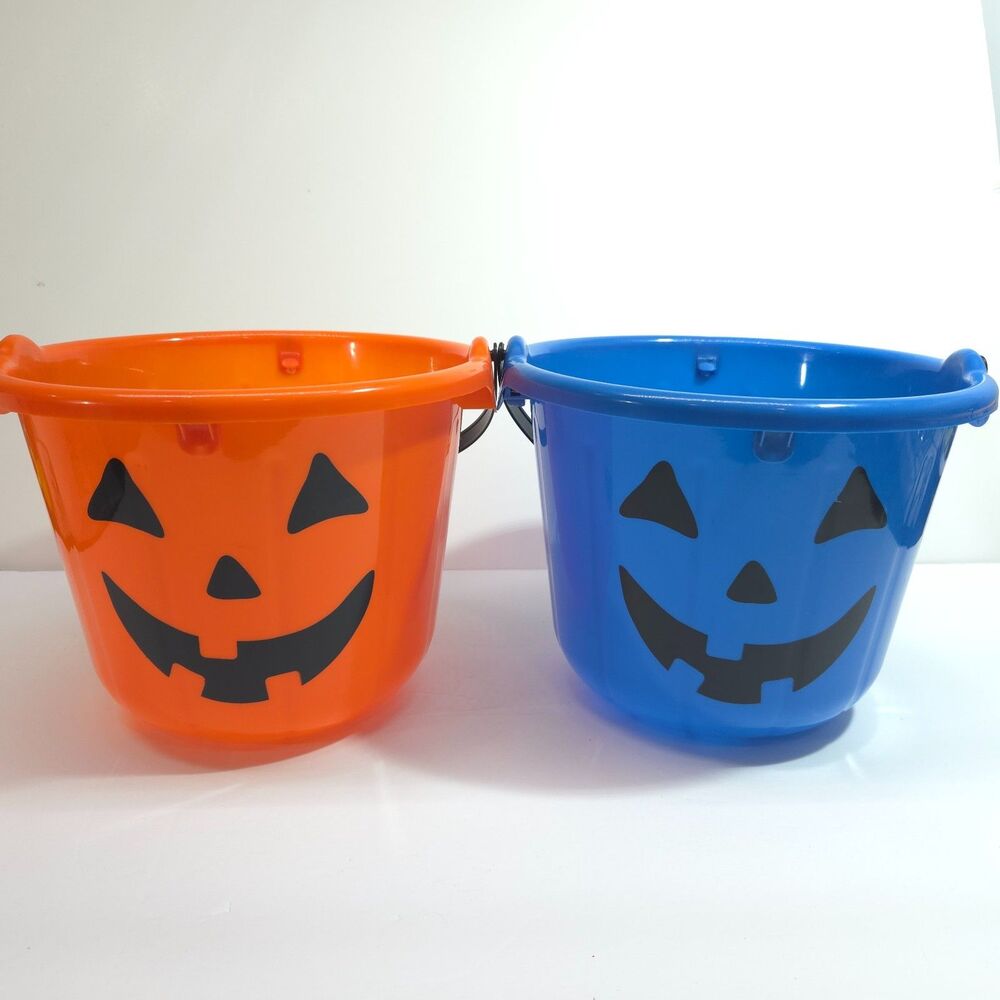 Light-Up Halloween Pumpkin Buckets Set Orange Blue Trick or Treat